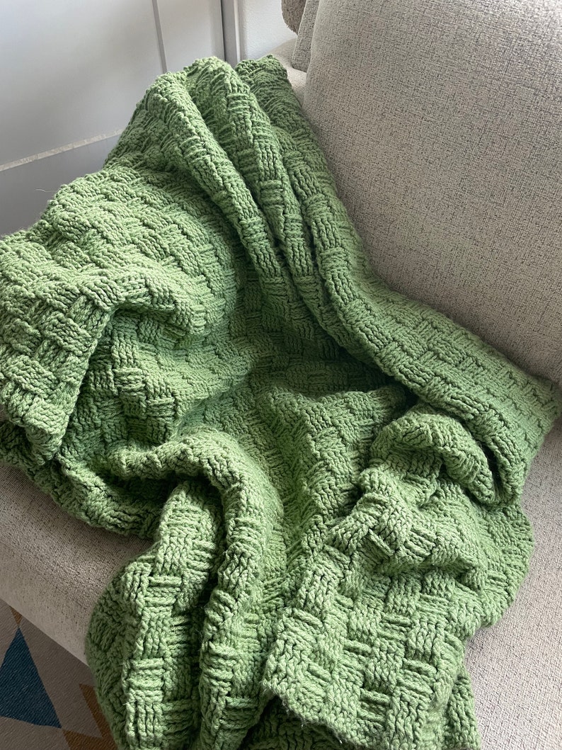 The Riley Blanket Basketweave Crochet Blanket Sage Green Etsy