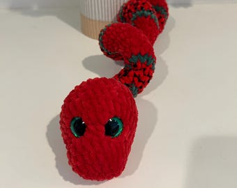 Fidget Fuzzy Snake Plushie- Fruit Collection (Watermelon)- Hand Crocheted with No Wire!