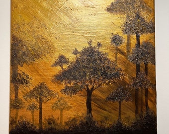 Acryl schilderij “Gouden Woud”