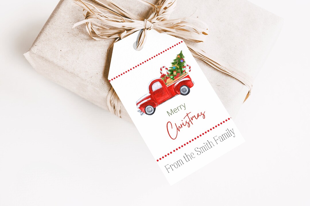 Little Red Truck With Christmas Tree Printable Christmas Tags - Etsy