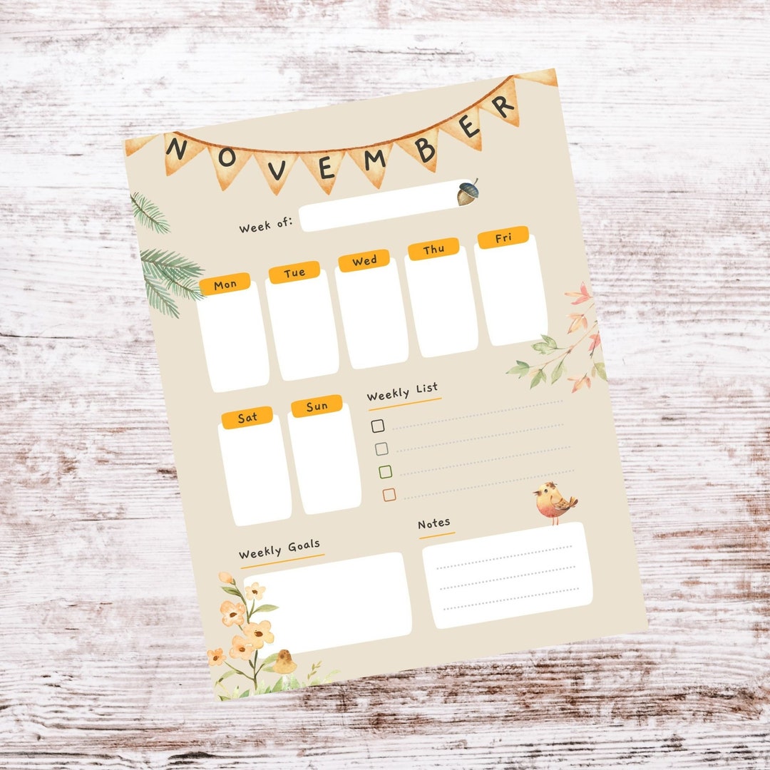 Printable November Weekly Planner Instant Download PDF File - Etsy