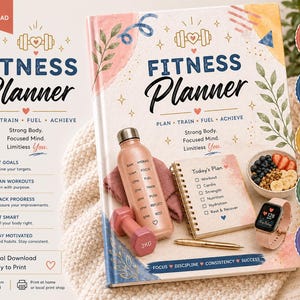 Planificateur de fitness imprimable PDF Workout Tracker Journal for Goals Nutrition & Progress - Prêt à imprimer