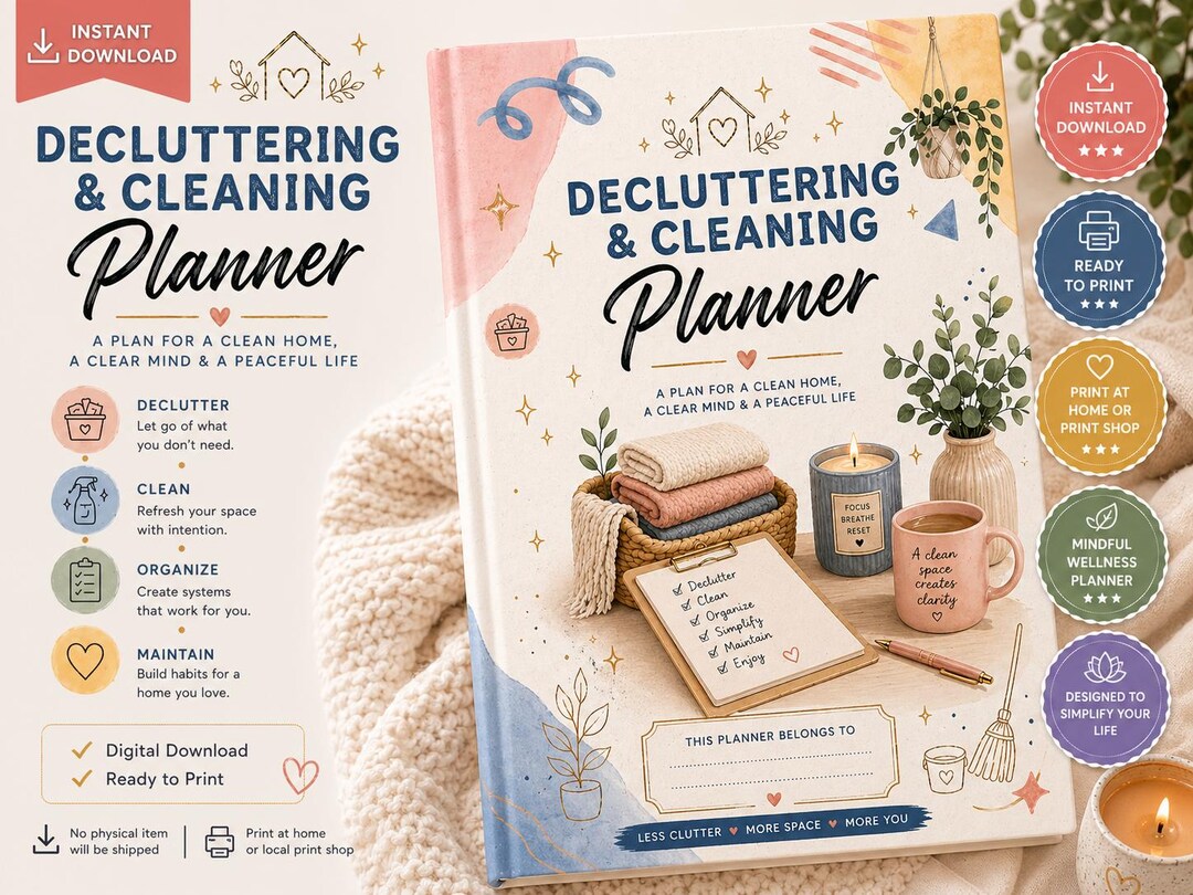 Decluttering Planner Printable PDF Cleaning Organizer for Home Reset ...
