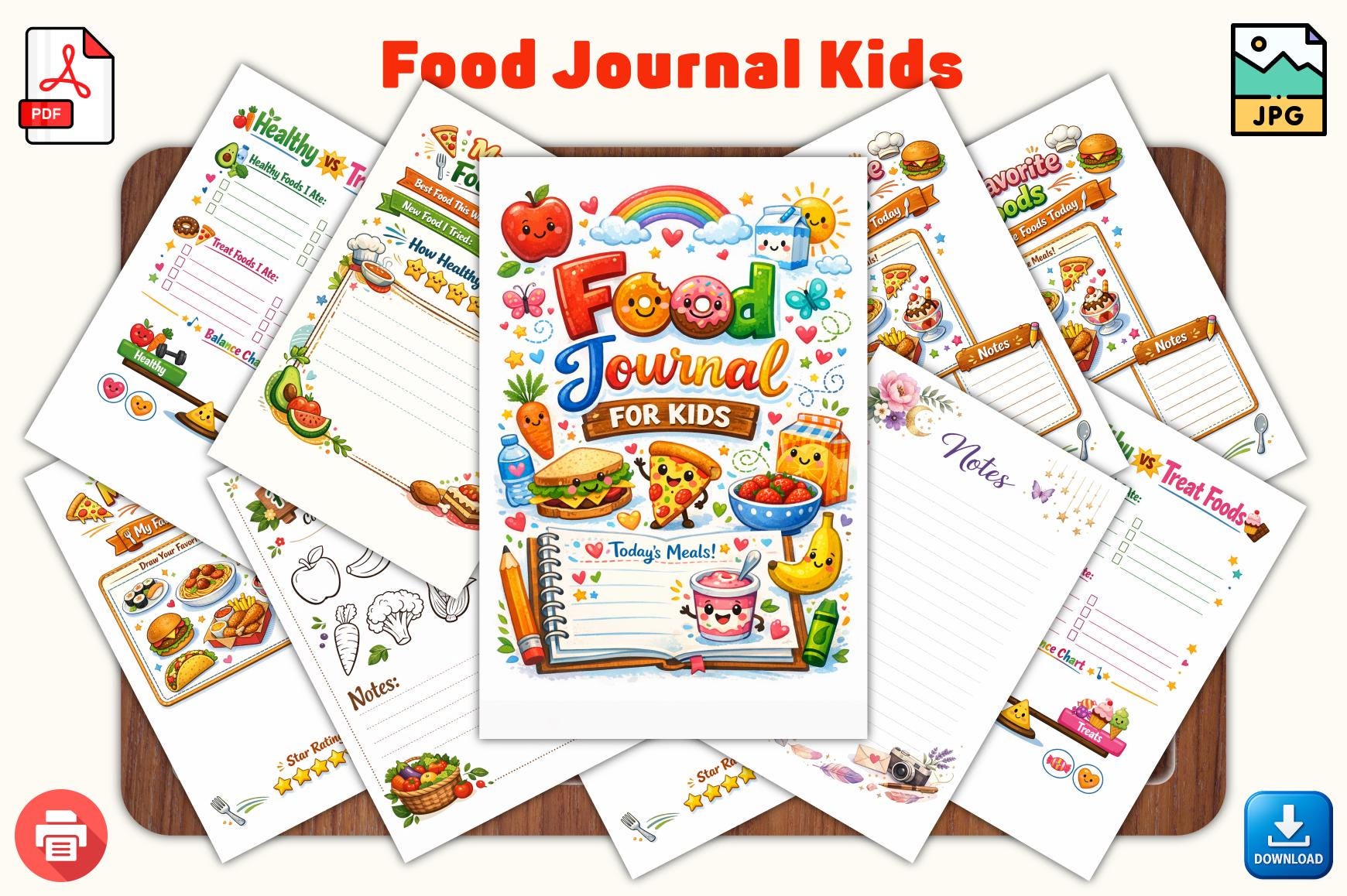 Kids Food Journal Printable | Healthy Eating Tracker, Meal Planner (PDF ...