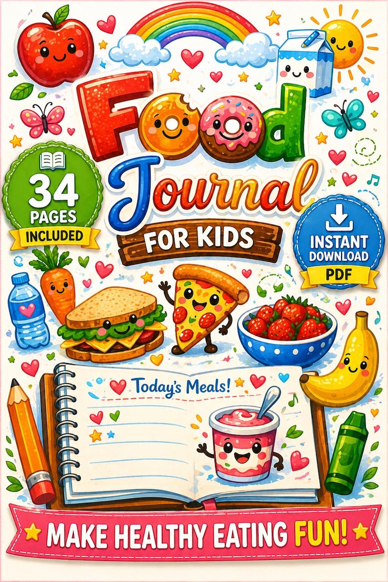 Kids Food Journal Printable | Healthy Eating Tracker, Meal Planner (PDF ...