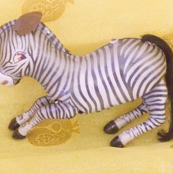 Vintage Lithograph Wind-Up Tin Jumping Zebra