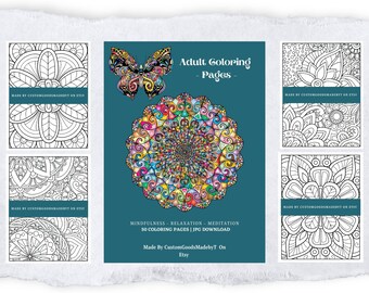 Mandala Coloring Pages: Intricate Patterns Adult Coloring Book by CustomsGoodsMade by T 50 Digital Coloring Pages (Printable, JPG Download)
