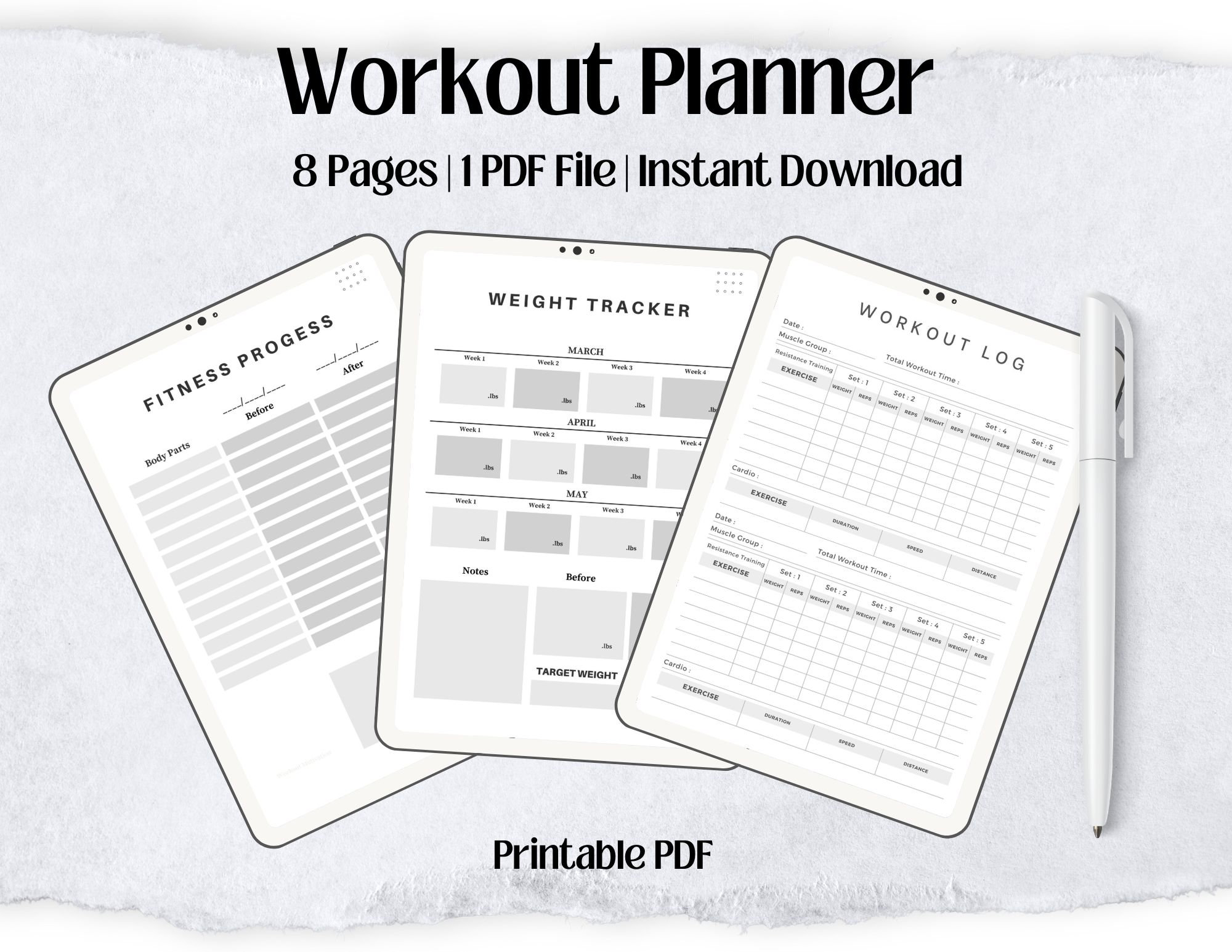 Workout Planner Printable | Digital Fitness Journal | Weight Loss ...