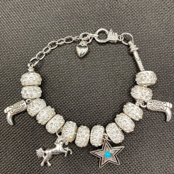 Bling Southwest, Country Bracelet with Western Charms, Cowboy Boots, Horse, Star