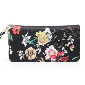 Cartera de mano con diseño floral, de lona, con una sola cremallera, informal, para mujer