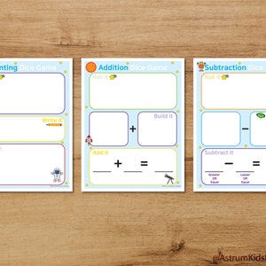 Printable Counting Dice Game, Addition Activity, Subtraction Activity: practice counting for toddler, pre-school, kindergarten math