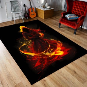 Flame Rug, Burning Rug, Fire Rug, Gothic Rug, Neon Rug, Custom Rug, Non-Slip Floor Rug, Rug for Living Room, Gift Rug,Home Decor,Digital Rug
