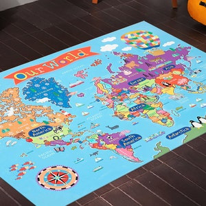 Fun Teppich, Weltkarte Teppich, Lernteppich, Kinderteppich, Kinderteppich, Kinderteppich, Kinderteppich, rutschfester Teppich, Kinderzimmerteppich