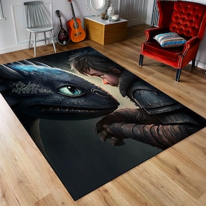 Nachtschatten Drachen Teppich Legende Mythologischer Teppich Geschenk für Sie und Ihn, Kinderzimmer Teppich, Jugendzimmer Teppich, Märchen, Digital Teppich