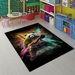 Samurai Panda Rug, Panda Rug, Anime Cartoon, Animal Designed Rug,Themed Rug, Rug for Kids, Non-Slip Rug, Digital Rug