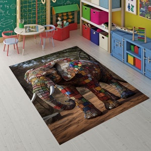 Sweet Elephant Rug,Animal Rug,Rug for Kids,Colorful  Rug,Home Decor Rug,Elephant Rug,Saloon Rug,Living Room Rug,Rainbow Elephant,Digital Rug