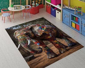 Sweet Elephant Rug,Animal Rug,Rug for Kids,Colorful  Rug,Home Decor Rug,Elephant Rug,Saloon Rug,Living Room Rug,Rainbow Elephant,Digital Rug