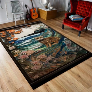Cat Rug, Animal Rug, Oil Painting Style Rug, Gift Rug, Area Rug, Home Decor Rug, Saloon Rug, Seascape Rug, Digital Rug