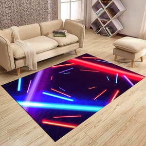 Gaming Room Rug, E-Sport Rug, Neon Look Rug, Colorful Rug, Gamer Rug, Purple Rug, Shining Rug, Gift For Gamers, Boys Girls Room Rug,Area Rug