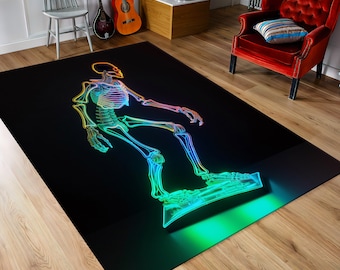 Skull Rug, Gothic Rug, Skeleton Decor, Neon Rug, Skull Decor Rug, Nonslip Floor Area, Gothic Home Decor, Gift for Gothic Friend, Digital Rug