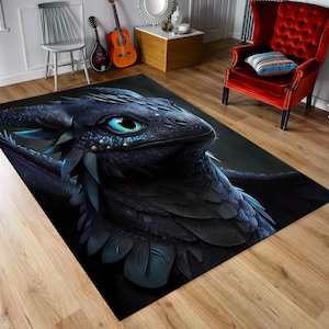 Night Fury Rug, Dragon Rug, Legend Rug, Mythological Rug, Gift For Him/Her, Kids Room Rug, Young Room Rug, Fairy Tale, Digital Rug