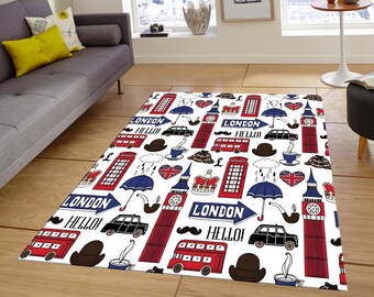 London Themed Rug, Modern Rug, Custom Rug, Personalized Rug, Living Room Rug, Saloon Rug, Digital Rug
