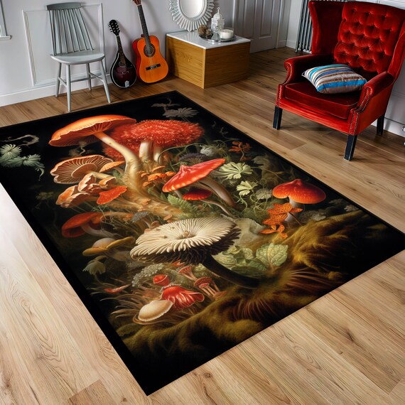 Mushroom Rug, Botanical Rug,Abstract Rug, Mushroom Gifts,Modern Decor,Rug for Living Room,Rug for Bedroom,Nonslip Floor Area, Gift Rug