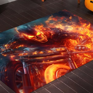 Flame Rug,Burning Rug,Fire Rug,Ghostrider Rug,Neon Rug,Custom Rug,Non-Slip Floor Rug,Rug for Living Room,Gift Rug,Home Decor,Digital Rug