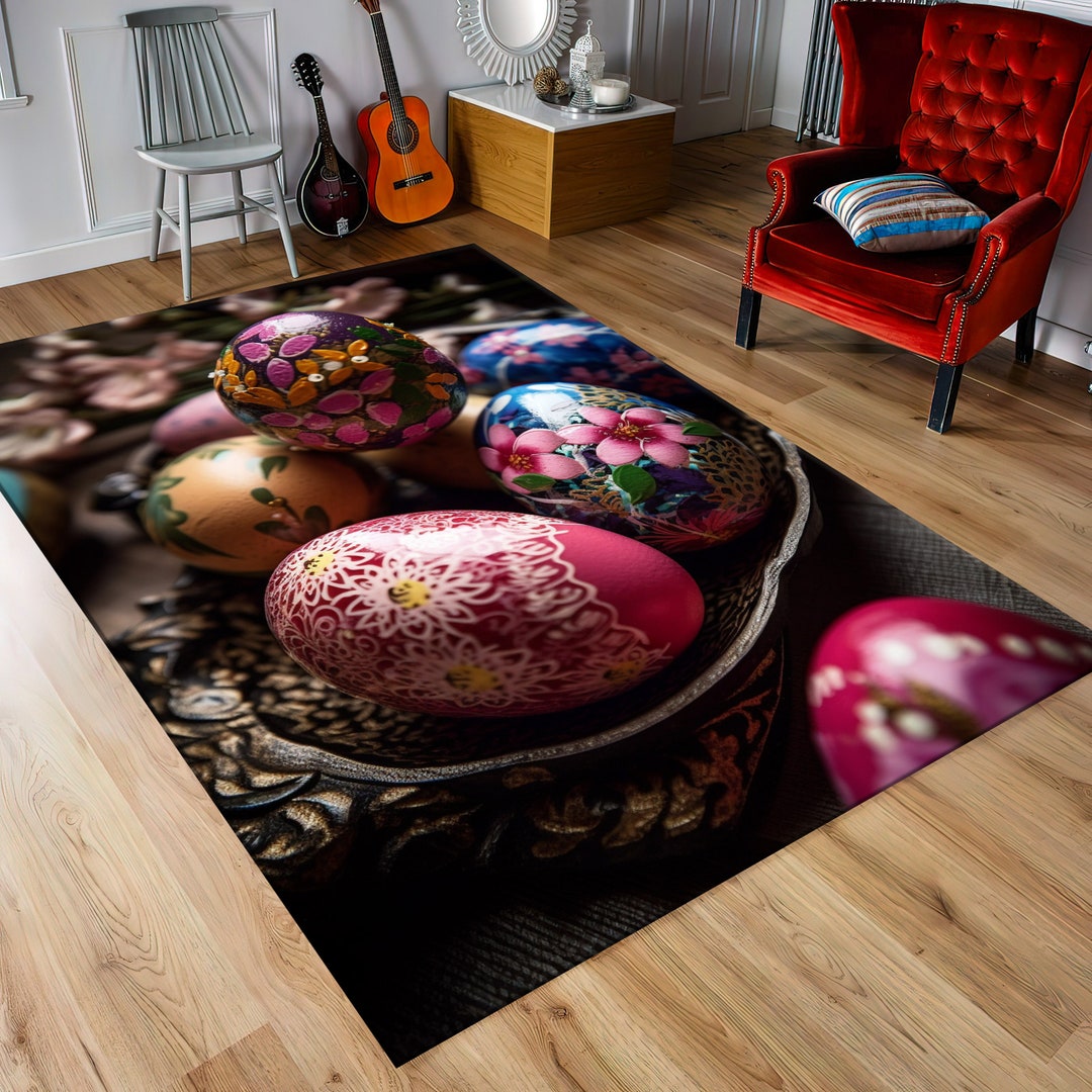 Round Easter Rug Easter Rug, Eggs Rug, Colored Eggs Rug, Cool Rug, Printed Rug, Colour ...