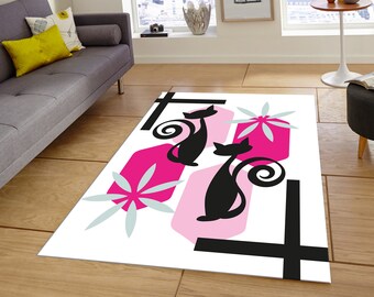 Mid Century Rug,Mid Century Modern Rug,Mid Century Decor,Abstract Rug,Rug for Living Room,Rug for Bedroom,Nonslip Floor Area, Gift Rug