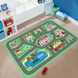 Autospeelkleed, activiteitentapijt, wasbaar tapijt, leuk tapijt, tapijt met wegenkaart, tapijt voor auto's, educatief, activiteitentapijt, cadeau voor kinderen, kaartcadeau