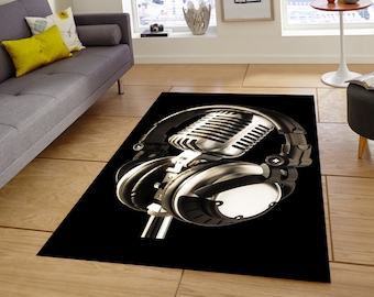 Musical Rug, Headphone Rug, Microphone Rug, Music Rug, Musical Gift, Home Decor, Area Rug, Popular Rug, Gift Rug, Nonslip Rug