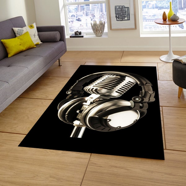 Musical Rug, Headphone Rug, Microphone Rug, Music Rug, Musical Gift, Home Decor, Area Rug, Popular Rug, Gift Rug, Nonslip Rug