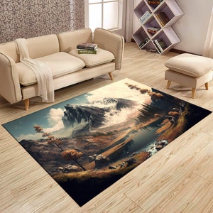 Mountain Landscape Rug, Area Rug, Winter Landscape Rug, Snowy Mountain Landscape Rug, Interior Rug, Area Rug, Saloon Rug, Living Room Decor