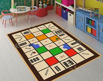 May include: A colorful game board rug with a brown border. The rug features a grid of squares with numbers and different colored sections. The numbers on the rug include 1035, 90, 48, 986, 167, and 202.