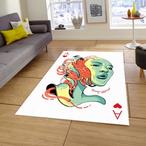 Tappeto da gioco, tappeto da carte, tappeto Asso di cuori, opera d'arte astratta, tappeto a fiori, tappeto a cervello, arredamento moderno per la casa, tappeto da donna, tappeto digitale