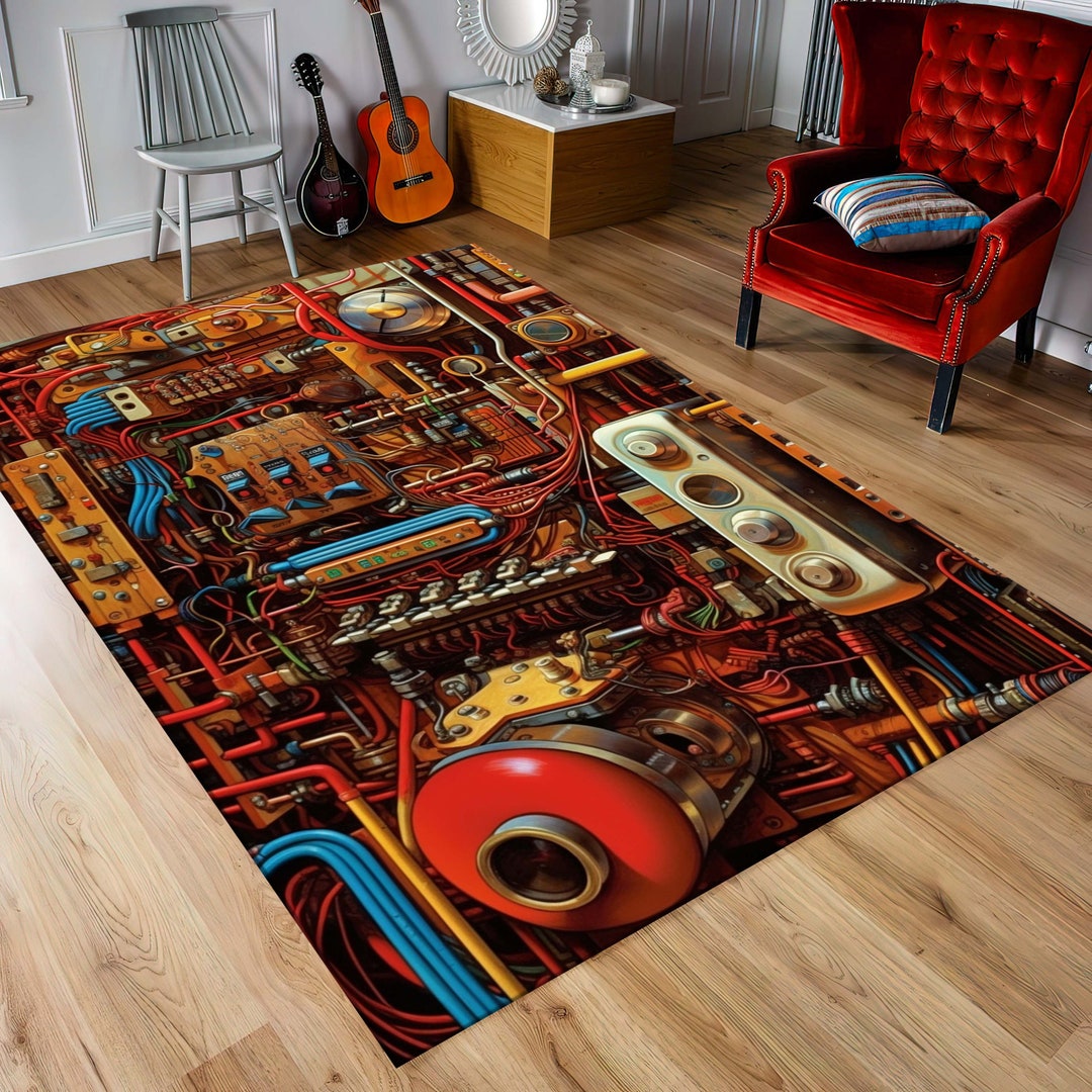 Abstract Modern Rug, Mechanic Themed Rug, Colorful Rug, Young Room Rug ...