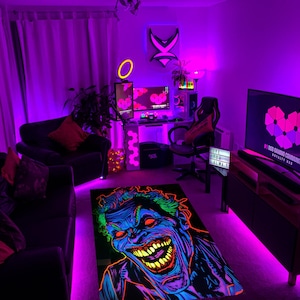 Joker Rug,Famous Characters,Joker Gift,Colorful Rug,Modern Area Rug,Decorative Rug,Abstract Rug,Cool Rugs,Printed Rug,Game Room Rug,Neon Rug