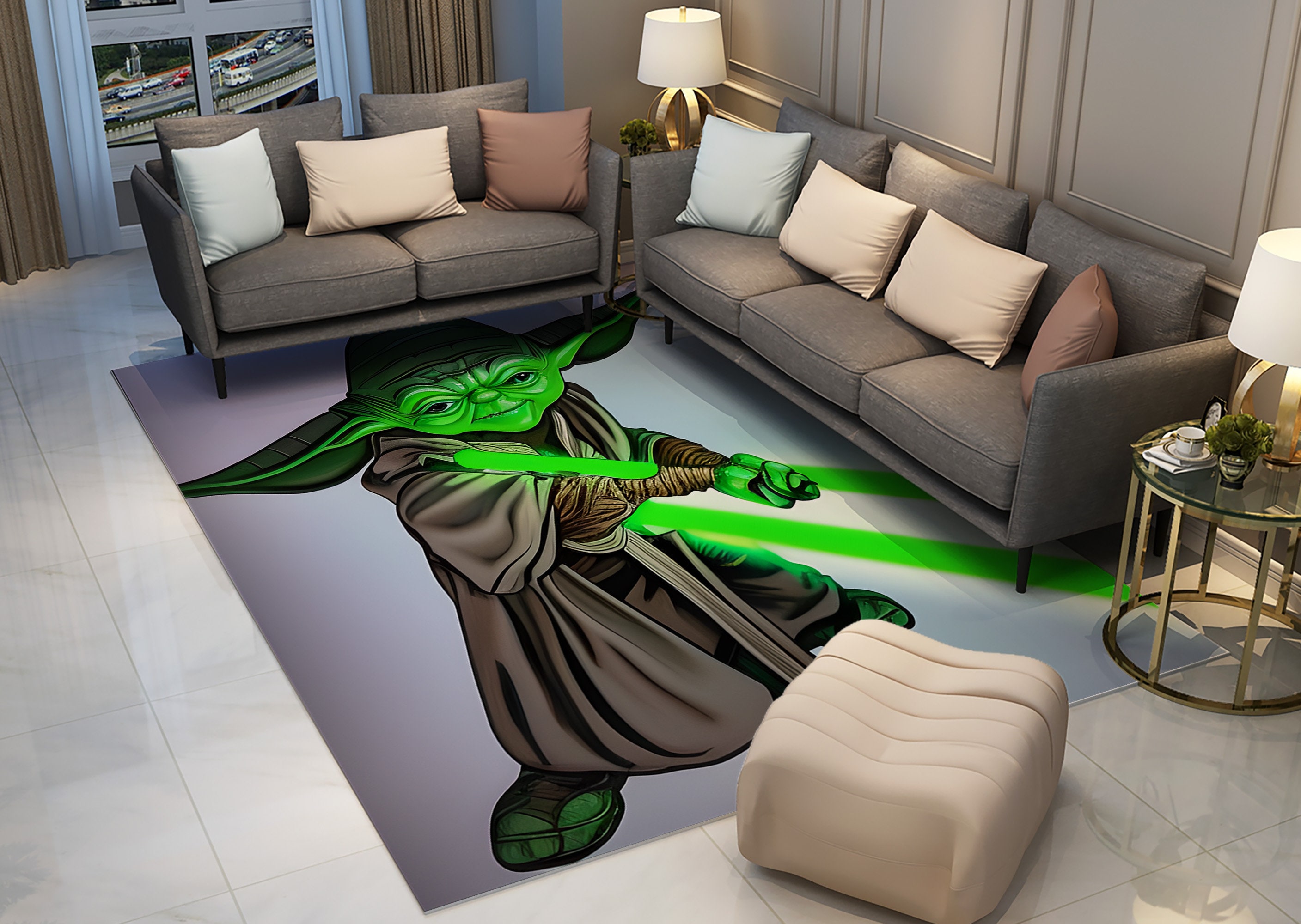 Yoda Rug Starwars Patterned Rug,starwars Rug,yoda Rug,neon Rug,laser Rug,gift ...