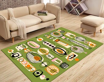Mid Century Rug,Mid Century Modern Rug,Mid Century Decor,Abstract Rug,Rug for Living Room,Rug for Bedroom,Nonslip Floor Area, Gift Rug