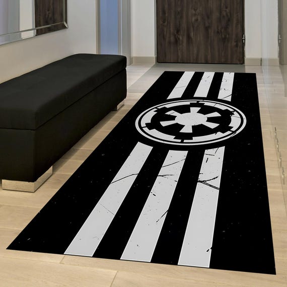 Star Wars Imperial Runner, Area Runner Rug, Modern Geek Decor, Sci-Fi Home Gift, Black White Minimalist Runner, Unique Floor Mat,Printed Rug