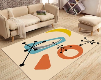 Mid Century Rug,Mid Century Modern Rug,Mid Century Decor,Abstract Rug,Rug for Living Room,Rug for Bedroom,Nonslip Floor Area, Gift Rug