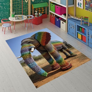 Sweet Elephant Rug,Animal Rug,Rug for Kids,Colorful  Rug,Home Decor Rug,Elephant Rug,Saloon Rug,Living Room Rug,Rainbow Elephant,Digital Rug