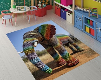 Sweet Elephant Rug,Animal Rug,Rug for Kids,Colorful  Rug,Home Decor Rug,Elephant Rug,Saloon Rug,Living Room Rug,Rainbow Elephant,Digital Rug