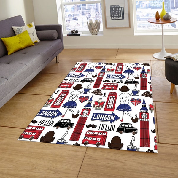 London Themed Rug, Modern Rug, Custom Rug, Personalized Rug, Living Room Rug, Saloon Rug, Digital Rug