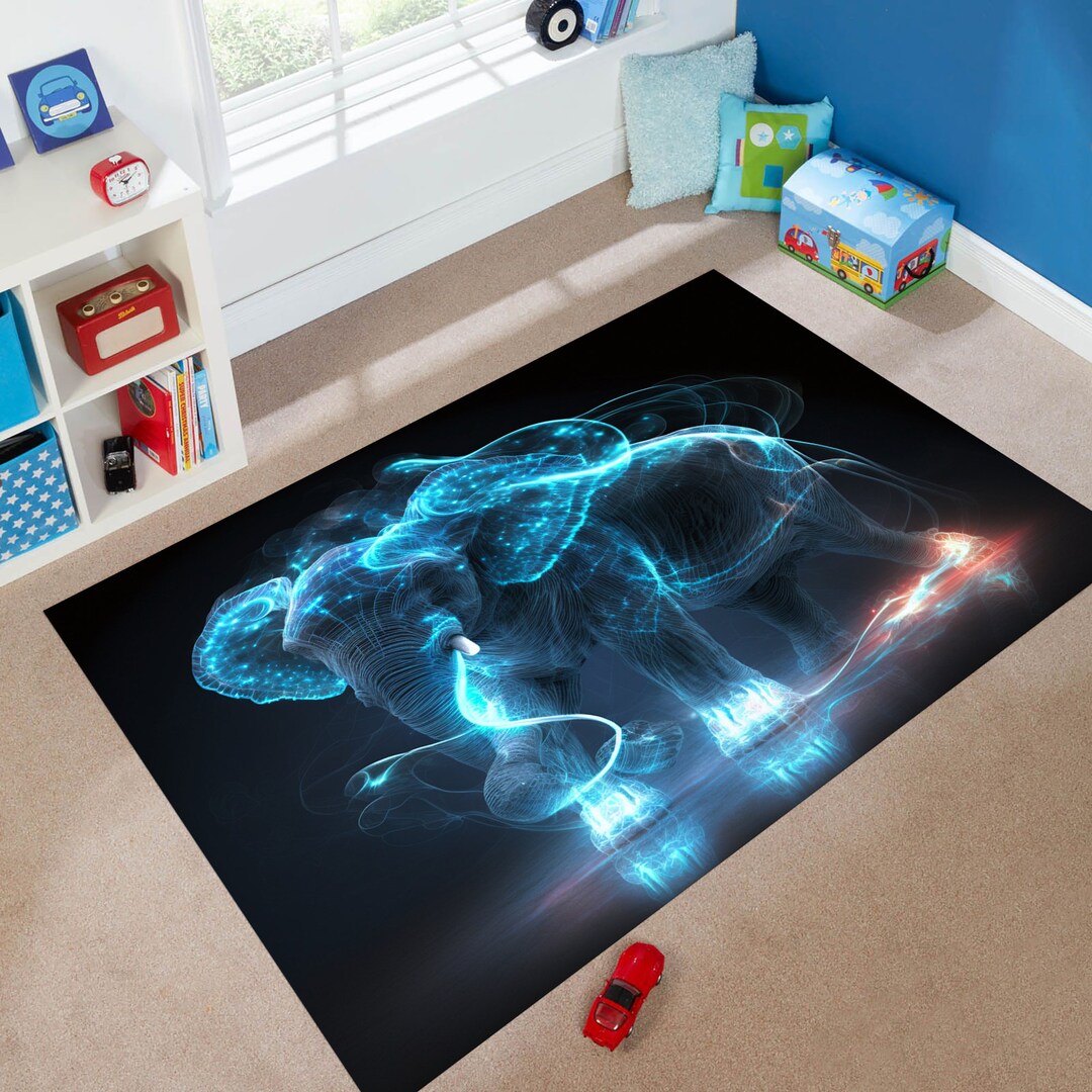 Elephant Rug, Neon Rug, Animal Rug, Rug for Kids, Gaming Room Rug ...