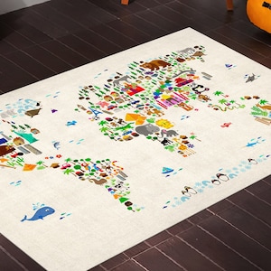 Fun Teppich, Weltkarte Teppich, Lernteppich, Kinderteppich, Kinderteppich, Kinderteppich, Kinderteppich, rutschfester Teppich, Kinderzimmerteppich
