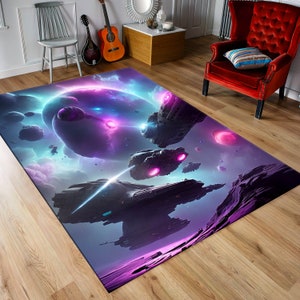 Neon Light Rug, Neon Art,Rug of Swirling Nebula,Planet Rug,Futuristic Rug,Spacecraft Rug,Young Room Rugs,Colorful Rug,Custom Rug,Home Decor