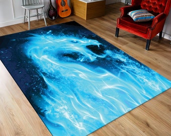 Alfombra de dragón, alfombra de dragón de hielo, alfombra de dragón azul, alfombra de neón, alfombra personalizada, alfombra antideslizante, alfombra para sala de estar, decoración del hogar, alfombra colorida, alfombra digital