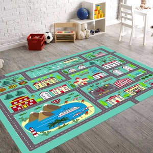 Autospeelkleed, activiteitentapijt, wasbaar tapijt, leuk tapijt, tapijt met wegenkaart, tapijt voor auto's, educatief, activiteitentapijt, cadeau voor kinderen, kaartcadeau
